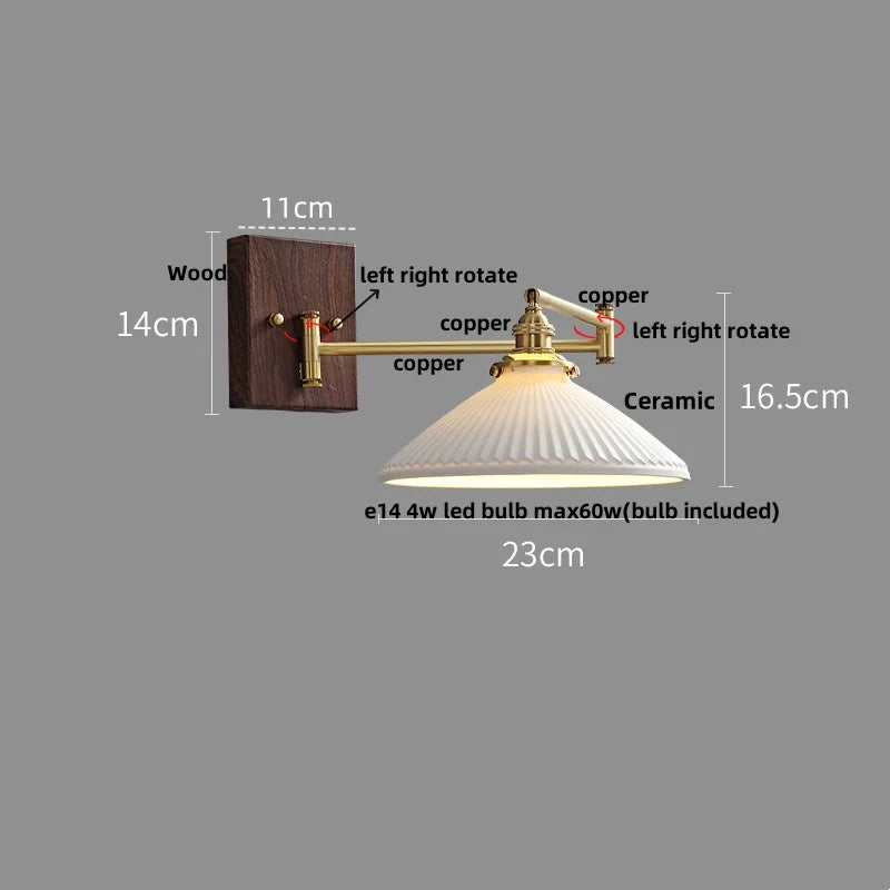 Afralia™ Wood Swing Arm LED Wall Lamp with Rotatable Shade & Pull Chain Switch