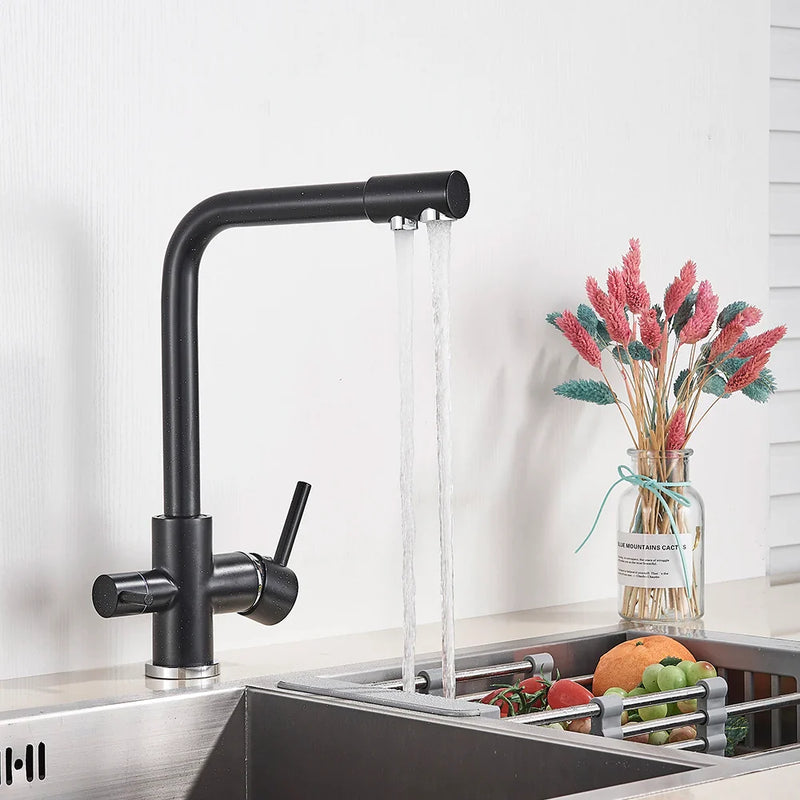 Afralia™ Matte Black Dual Handle Brass Kitchen Faucet with 3-way Water Filter