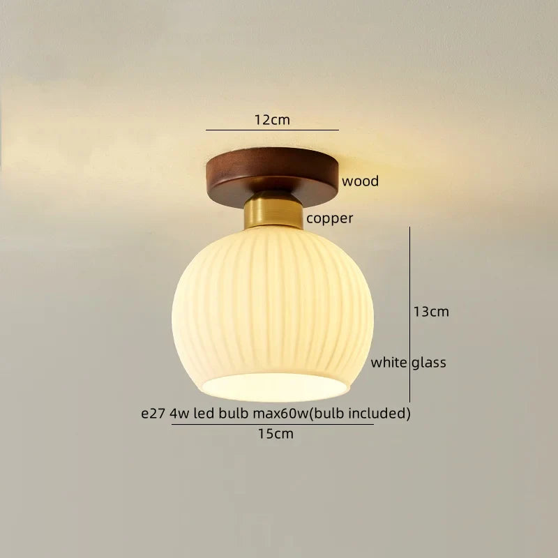 Afralia™ Glass LED Ceiling Lamp Copper Walnut Modern Living Room Lighting Fixtures