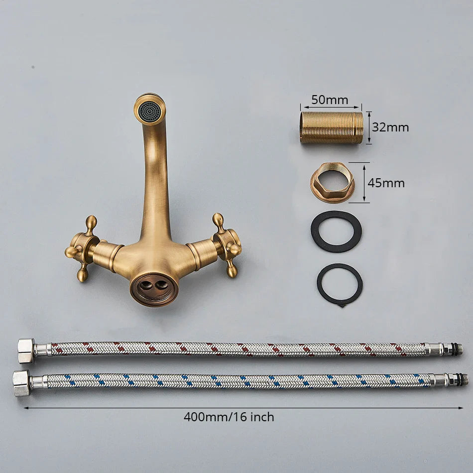 Afralia™ Antique Brass Basin Faucet: Solid Brass Single Hole Deck Mounted Mixer Tap
