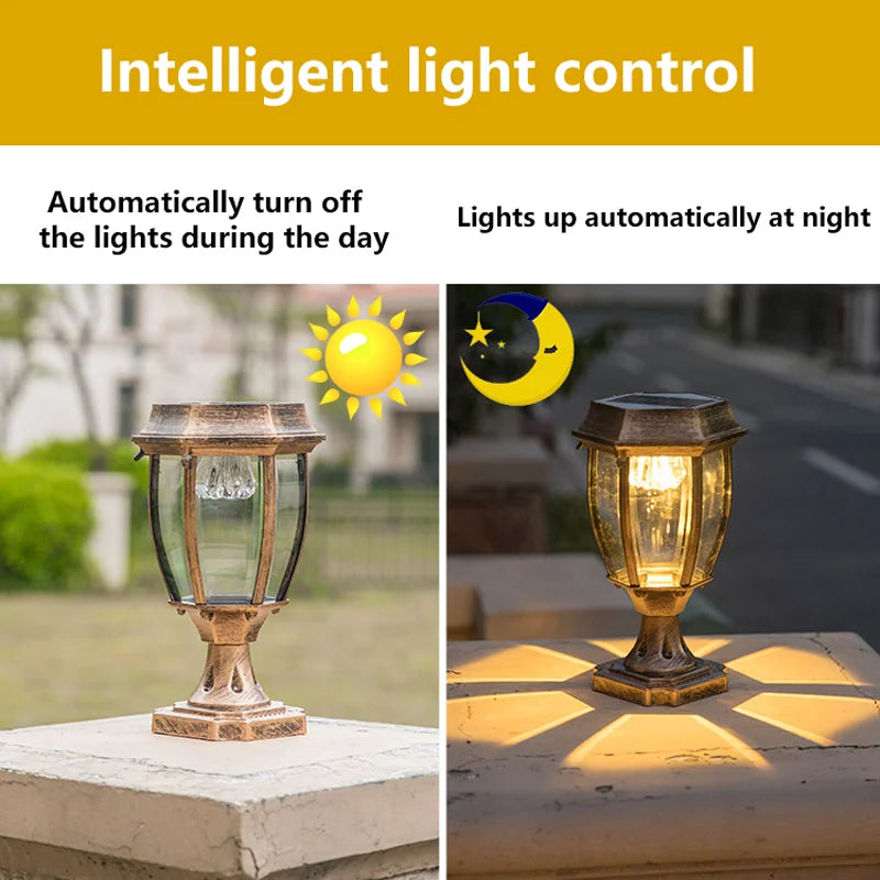 Afralia™ Solar LED Vintage Outdoor Pillar Light for Garden Decoration