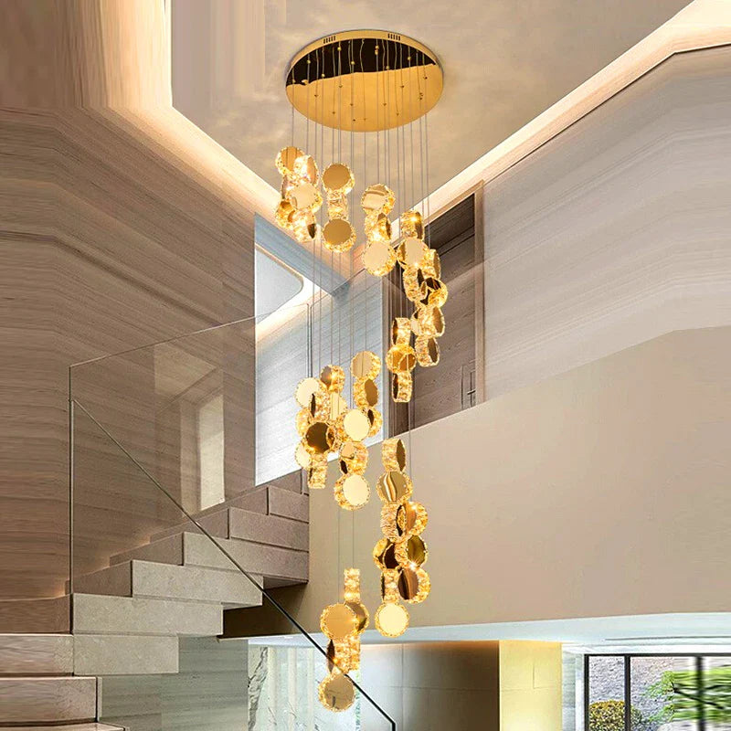 Afralia™ Crystal Chandelier Stair Pendant Lamp Living Room Lighting