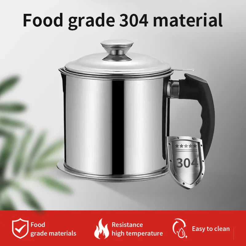 Afralia™ Stainless Steel Oil Filter Pot Strainer Container for Cooking Oil and Lard Storage