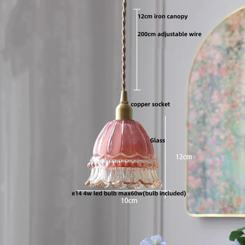 Afralia™ Pink Flower Glass LED Pendant Light Fixture, Modern Nordic Decor