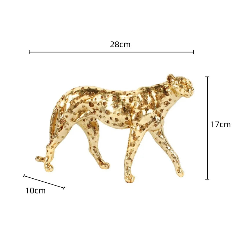 Afralia™ Golden Leopard Cheetah Resin Animal Sculpture Figurine