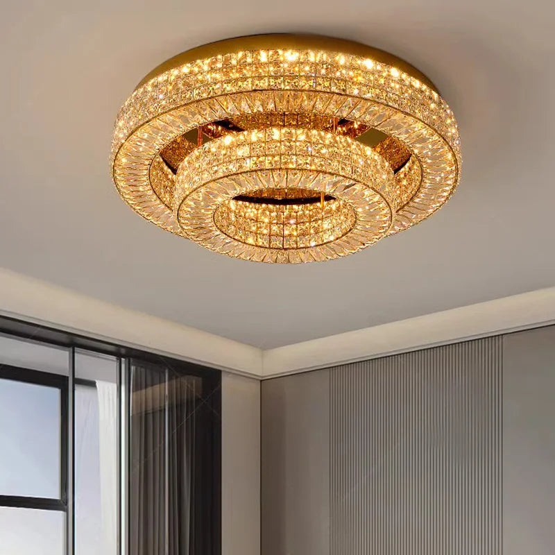 Afralia™ Crystal Two Tier Ceiling Chandelier LED Lighting for Bedroom & Living Room