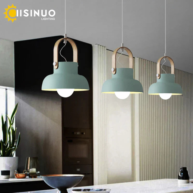 Afralia™ Nordic Wooden Pendant Light E27 Hanging Lamp for Interior Bedroom Kitchen Dining