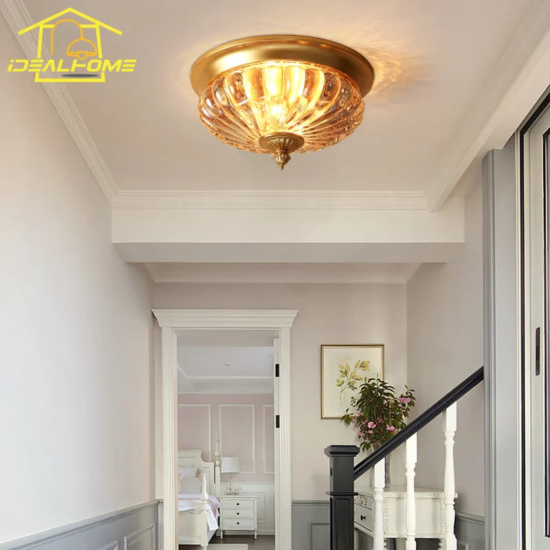 Afralia™ Modern Round Glass Ceiling Light LED E27 Gold/Black for Bedroom Cafe