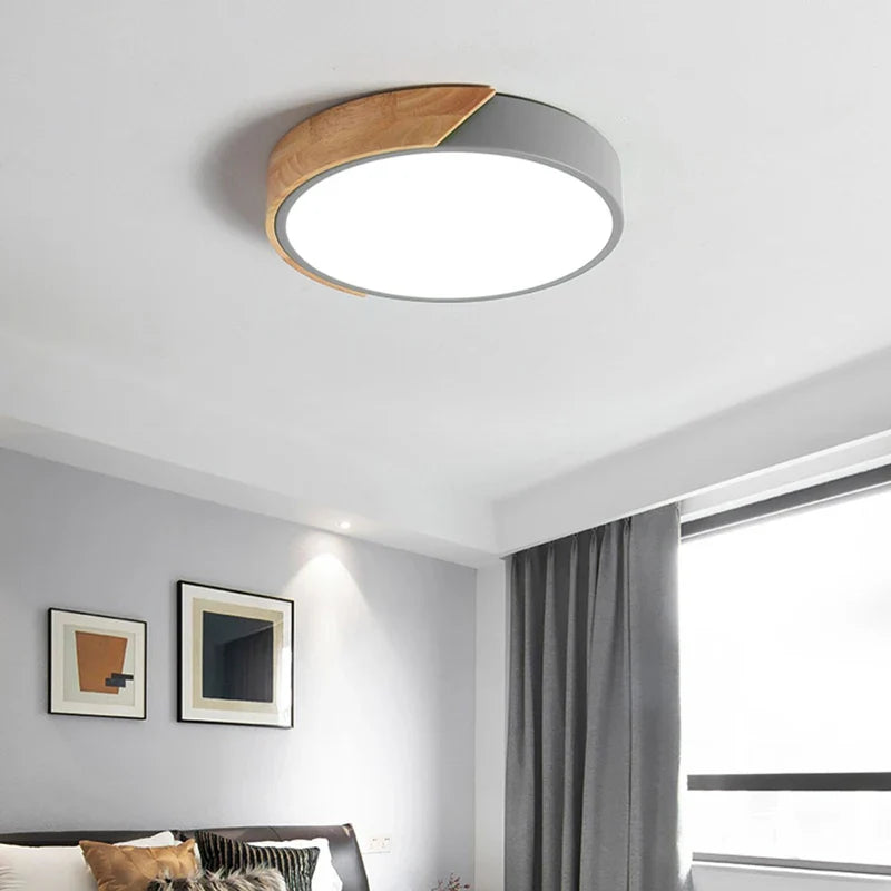 Afralia™ Round LED Wood Ceiling Lamp, Modern Nordic Design for Home Living Room Bedroom