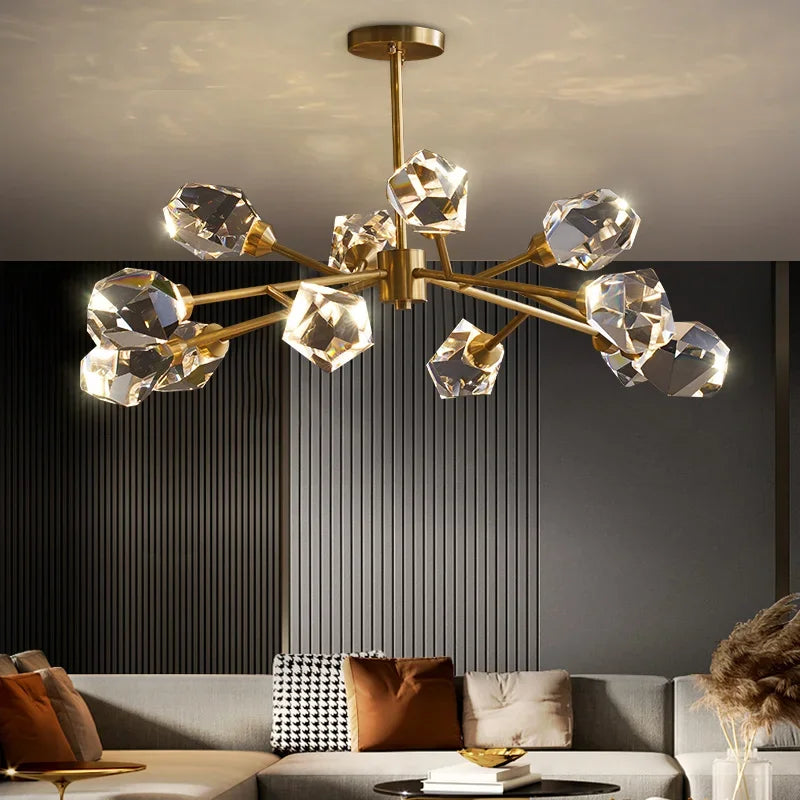 Afralia™ Modern Luxury LED Chandelier, Gold Copper Crystal G9 Pendant Light