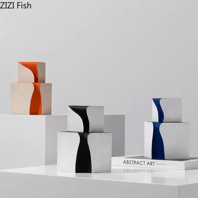 Afralia™ Geometric Resin Block Abstract Sculpture Desk Decoration Ornaments Cube Aesthetic Artwork