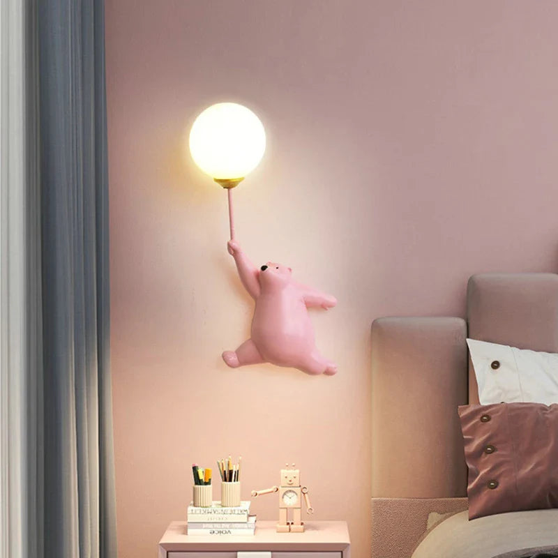 Afralia™ Bear Wall Lamp | Cute Nordic Cartoon Design for Girls Bedroom, Study, Dormitory