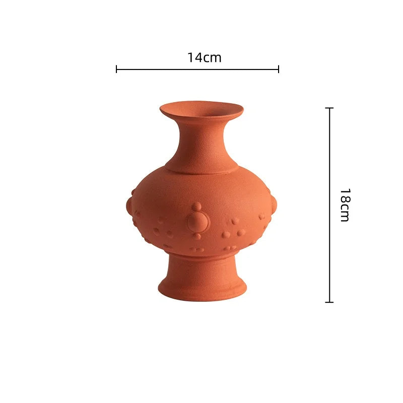 Afralia™ Chinese-style Retro Ceramic Vase, Handmade Relief Pot Flower Vase for Home Decor