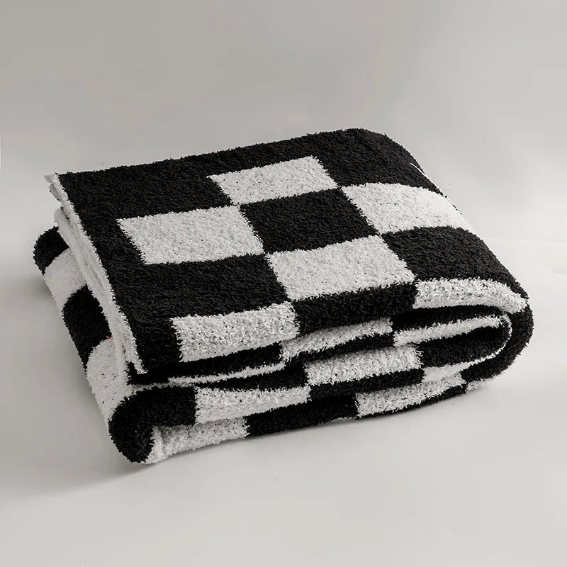 Afralia™ Nordic Velvet Checkerboard Blanket for Office Sofa & Napping