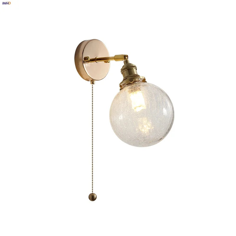 Afralia™ Clear Glass LED Wall Sconce Pull Chain Switch Modern Bathroom Mirror Light