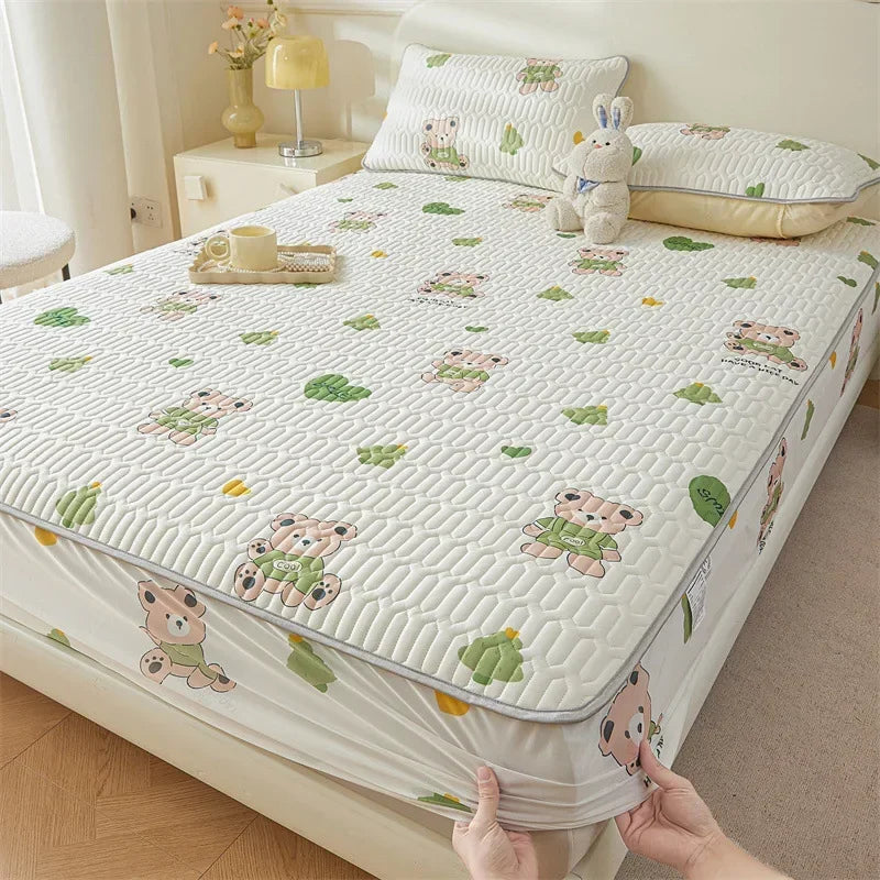 Afralia™ Summer Cartoon Print Silky Latex Cooling Fitted Sheet Set