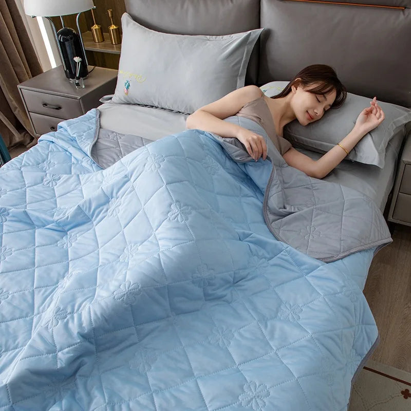 Afralia™ Summer Cooling Blanket in Sky Blue - Lightweight & Breathable Double Comforter
