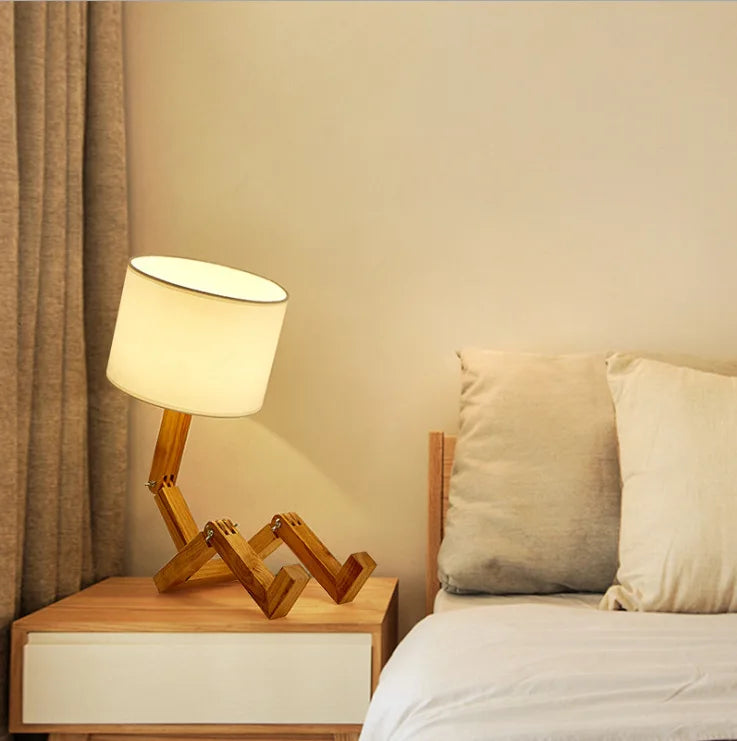 Afralia™ Wooden Robot Table Lamp - Modern Nordic Creative Desktop Night Light