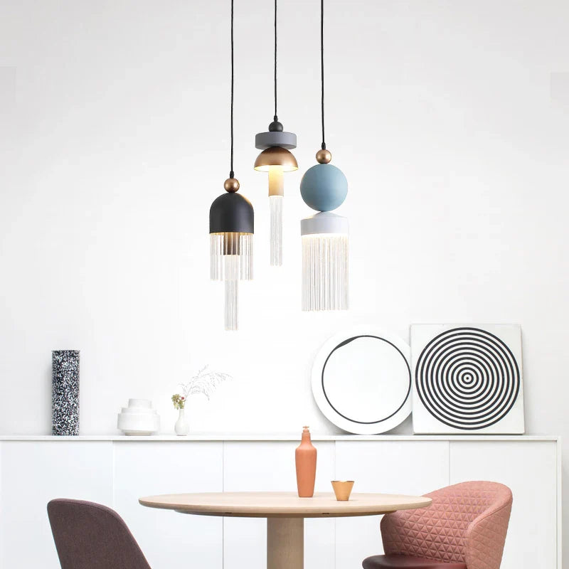 Afralia™ Children's Room Glass Pendant Light Bedrooms Bedside Chandelier Metal Dining Table Lamp