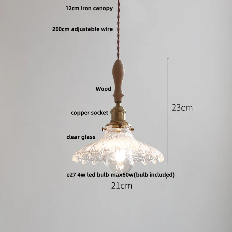 Afralia™ Glass LED Pendant Lamp with Wood Handle - Modern Nordic Hanging Light