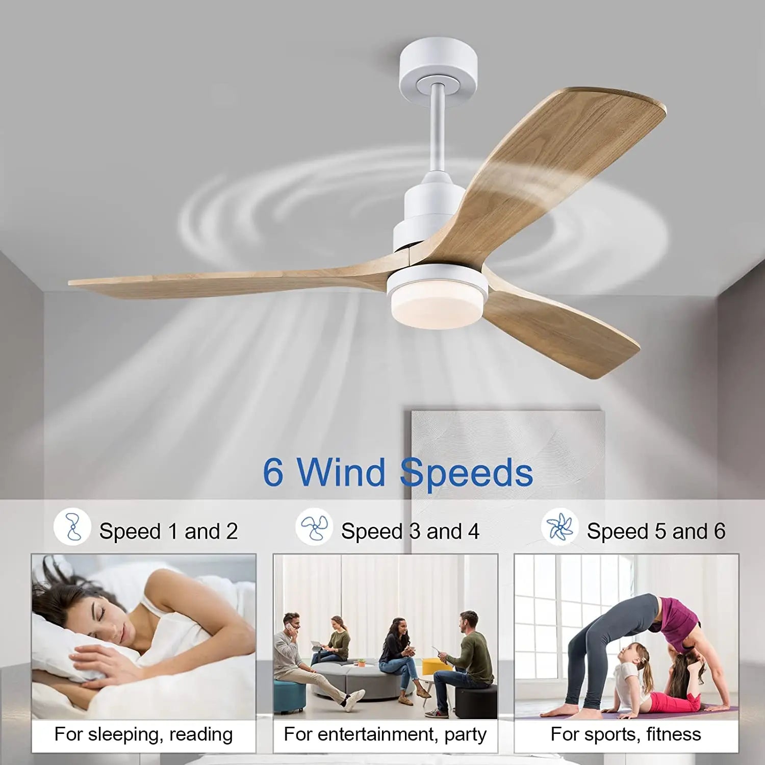 Afralia™ Nordic 52" Ceiling Fan with LED Light and Control - Modern White/Black Wood Chandelier