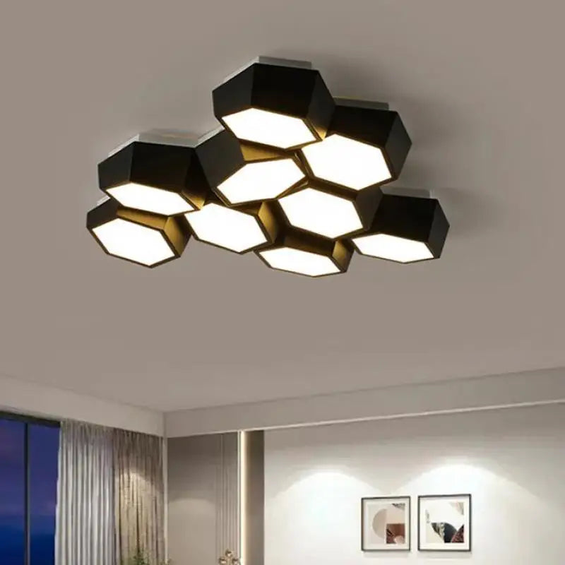 Afralia™ Hexagon LED Ceiling Lights, Smart Control Dimmable Chandelier for Living Room & Bedroom