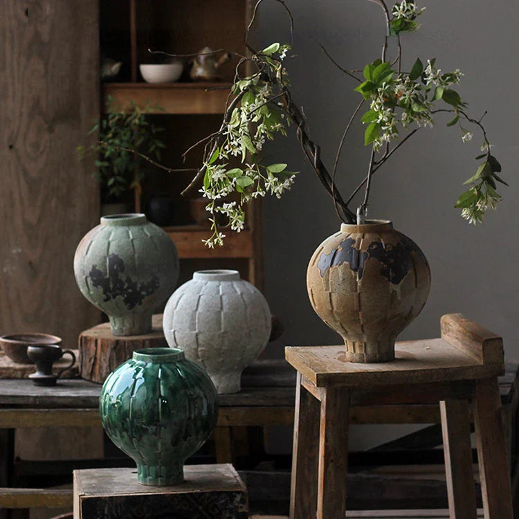 Afralia™ Green Ceramic Spherical Vase Geometric Lattice Design Home Decor Accessory