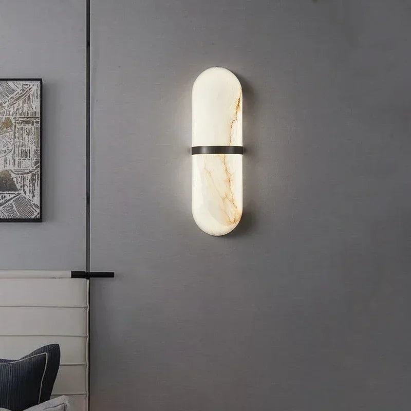 Afralia™ Semicylinder LED Wall Light 12W Imitation Marble Decor Sconce for Home Décor