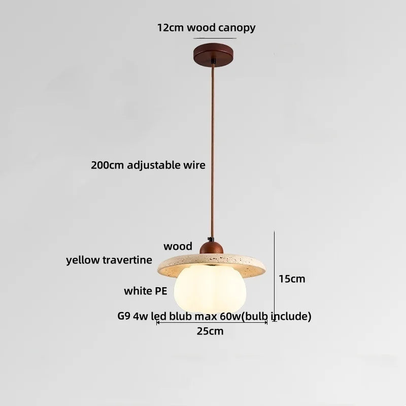 Afralia™ Yellow Travertine LED Pendant Light: Wabi Sabi Dining Room Decor