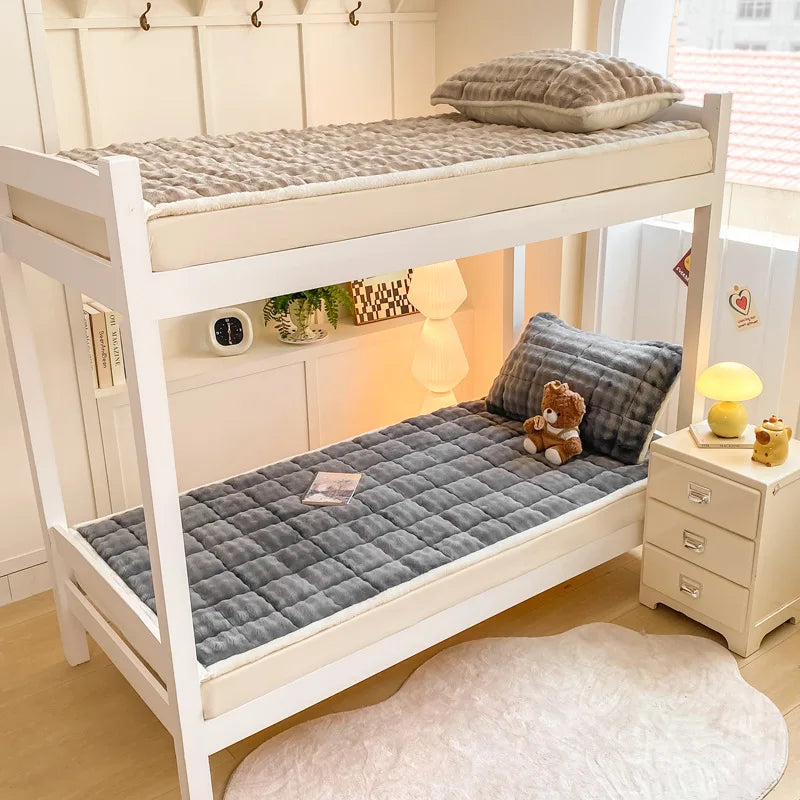 Afralia™ Faux Rabbit Plush Mattress Thick Warm Solid Milk Velvet Winter Home Cushion