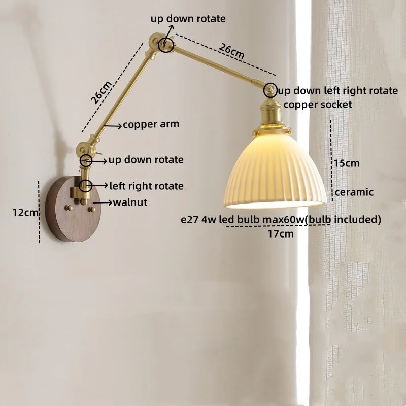 Afralia™ LED Wall Lamps Pull Chain Switch Modern Stair Light Fixtures, Ceramic Copper