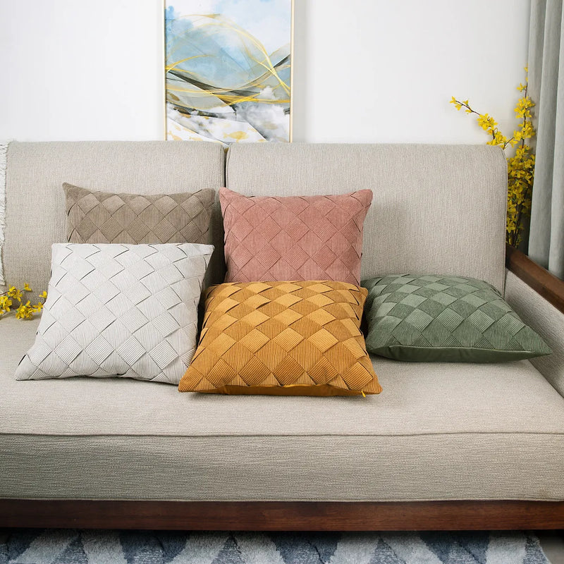 Afralia™ Nordic Plaid Corduroy Woven Cushion Cover Set