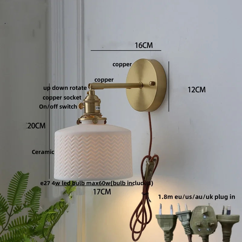 Afralia™ Ceramic Copper Wall Lamp Sconce with Pull Chain Switch for Modern Decor