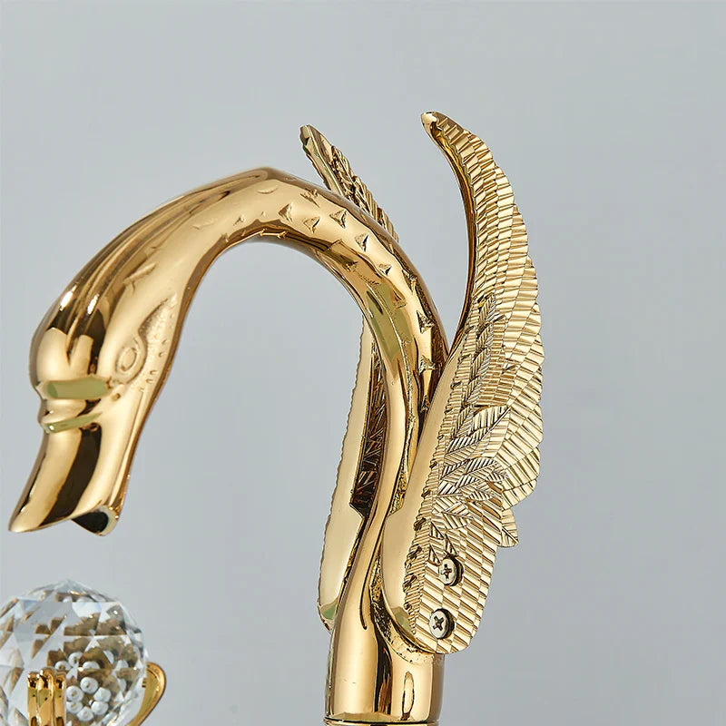 Afralia™ Gold Swan Crystal Handle Bathroom Faucet - Deck Mounted Basin Mixer Tap