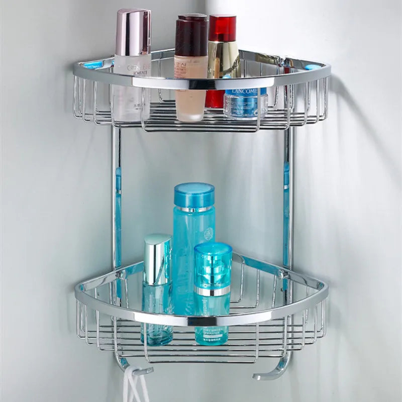 Afralia™ Stainless Steel Corner Bathroom Shelf Shower Caddy Rack - Chrome Finish