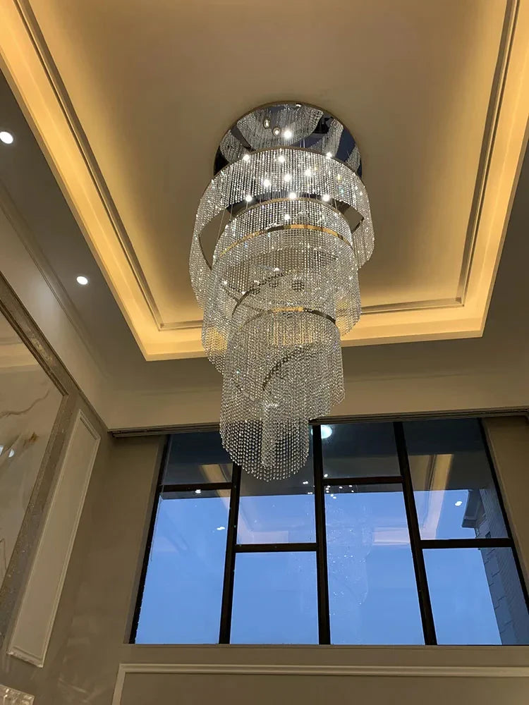 Afralia™ Modern LED Crystal Chandelier Staircase Hallway Luxury Light Fixture