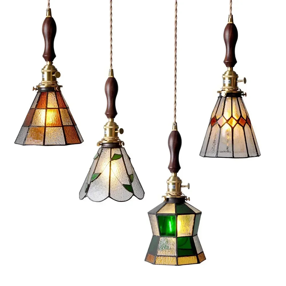 Afralia™ Colorful Glass Copper LED Pendant Light for Kitchen Bedroom Living Room Loft