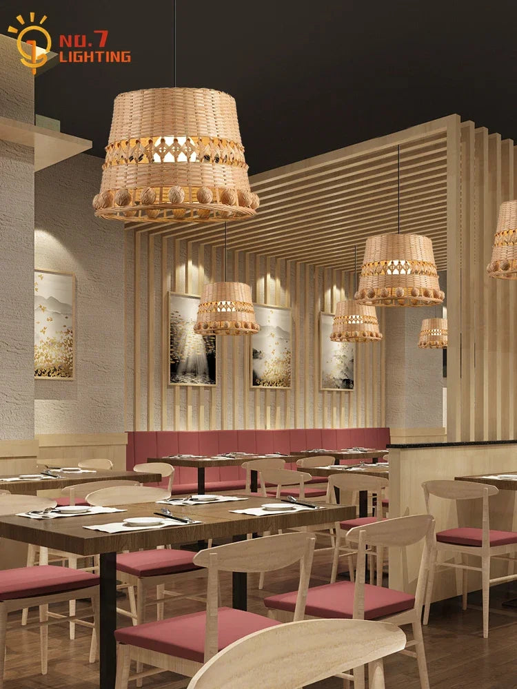 Afralia™ Bamboo Weave Pendant Light LED E27 Modern Zen Decor Restaurant Bar Tea Room
