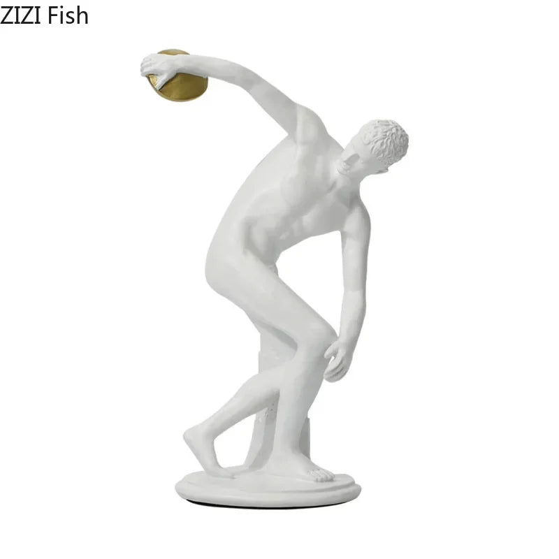 Resin Discus Thrower Sculpture Desk Ornament by Afralia™ - Modern Room Decor