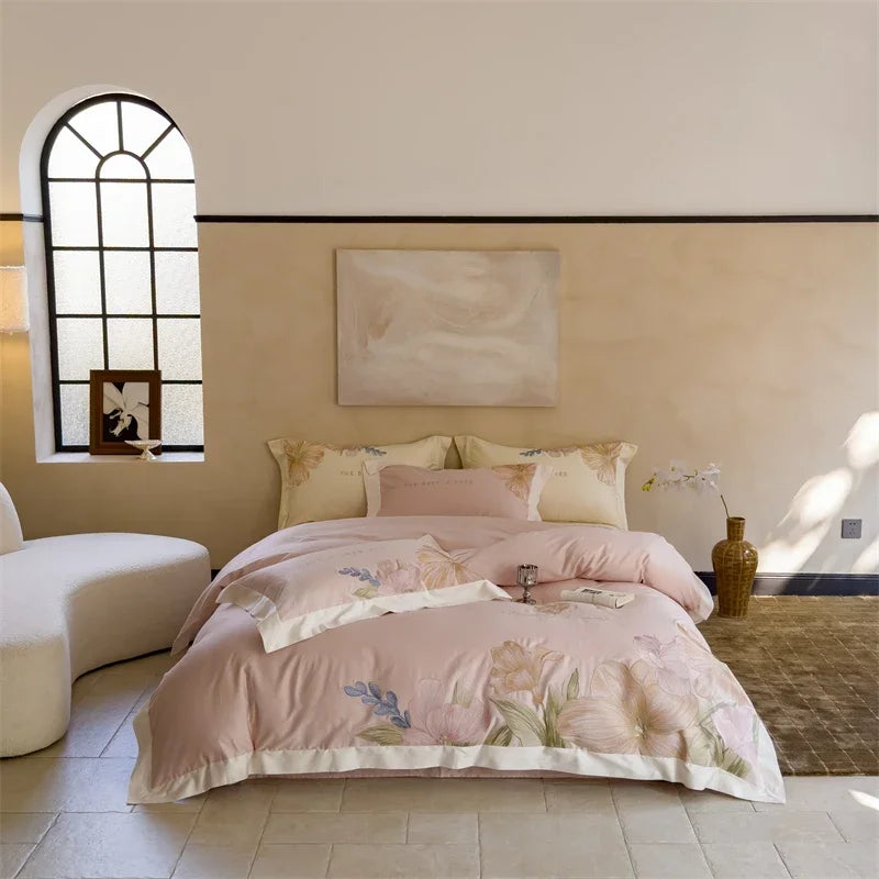 Afralia™ 100S Egyptian Cotton Embroidery Bed Linens Set for Queen King Euro Size