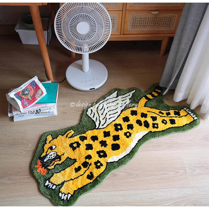 Afralia™ Flying Tiger Leopard Hand Tufted Rug 50x100cm Luxurious Animal Shaped Carpet