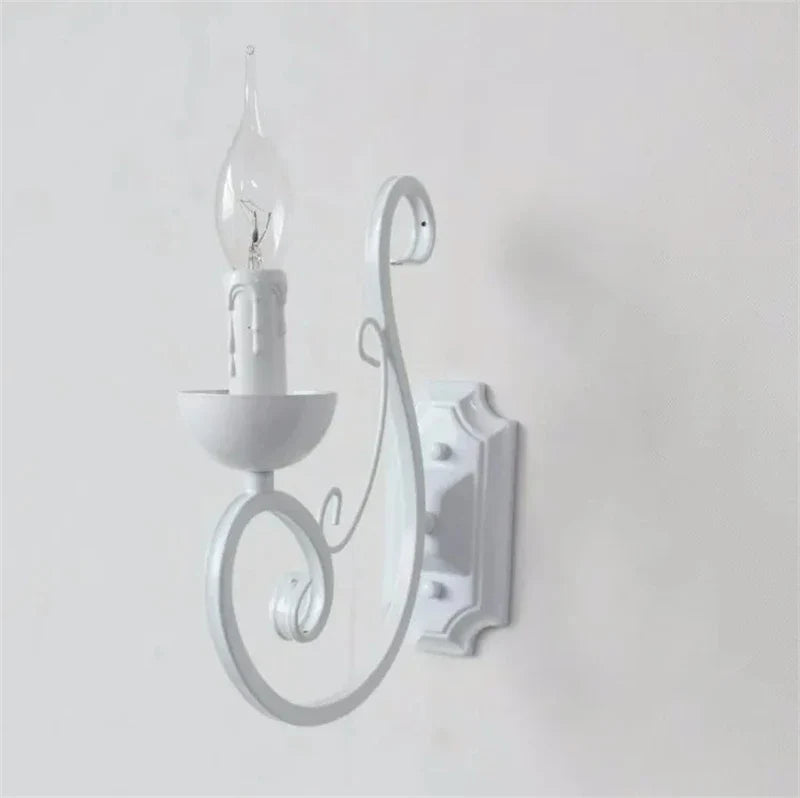 Afralia™ Elegant White Iron Wall Lamp E14 Candle Light Bedroom Lighting