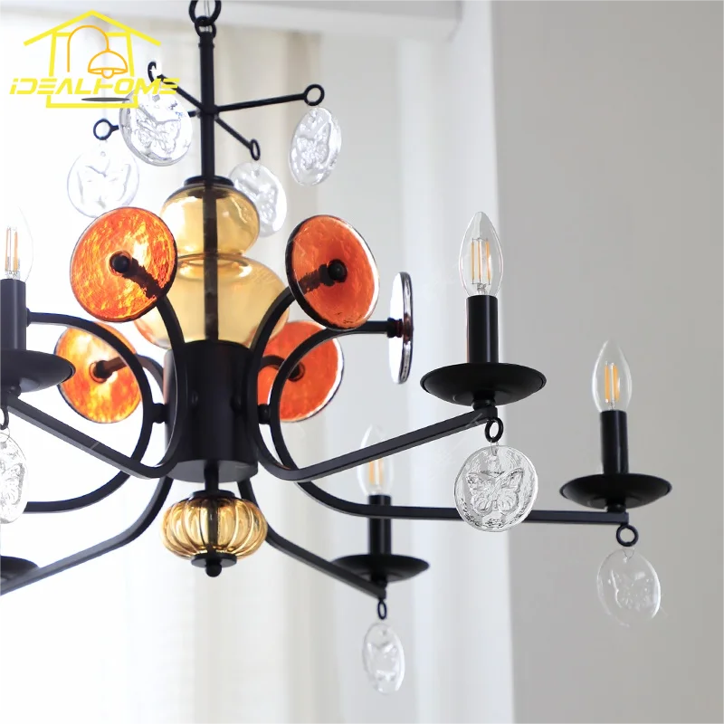 Afralia™ Medieval Symphony Glass Iron Pendant Lights LED E14 for Living Room, Bedroom, Bar