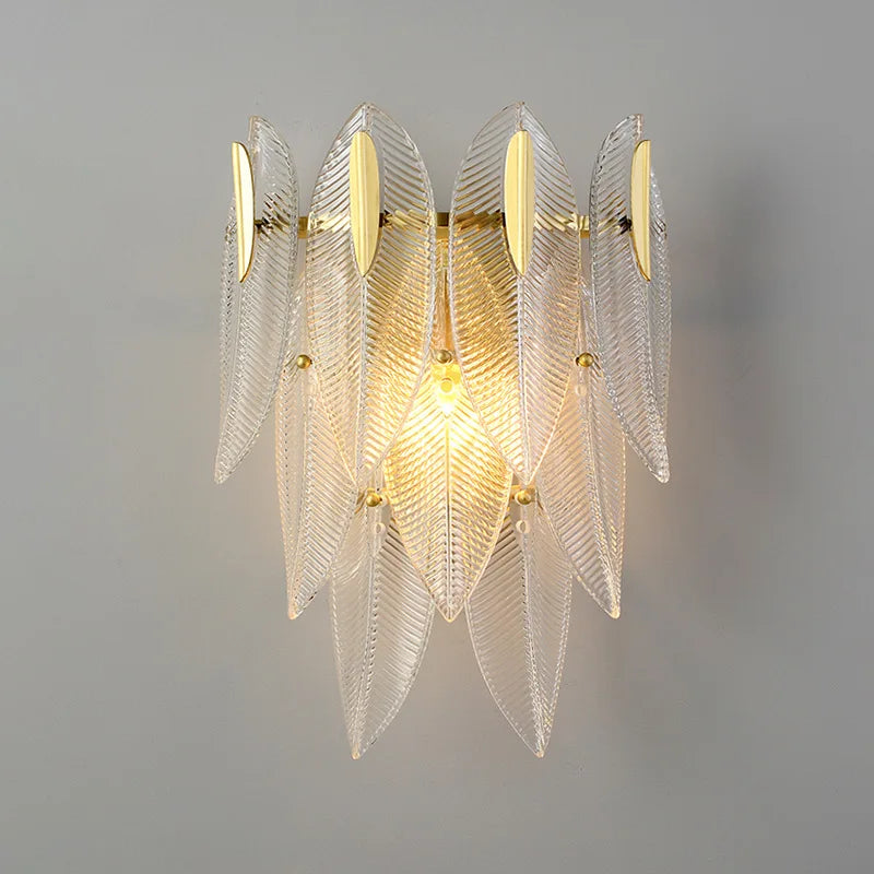 Afralia™ Feather Leaves LED Wall Lamp: Modern Luxury Bedroom Living Room Wall Light