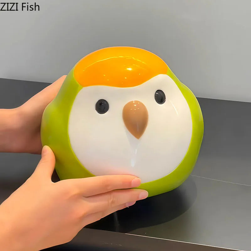 Afralia™ Chubby Parrot Ceramic Tissue Box: Creative Bird Desk Decoration & Paper Towel Case