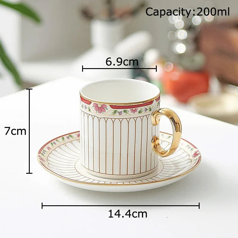 Afralia™ Gold-Striped Ceramic Cup & Saucer Set for Dining Table Coffee Milk Tea Juice