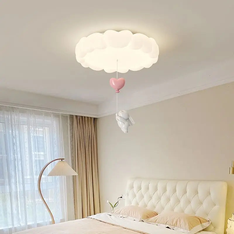 Afralia™ LED Bubble Cloud Rabbit Ceiling Light - Cream Style Warm Lighting for Children's Room