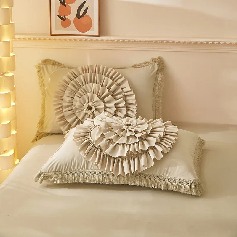 Afralia™ Brushed Cotton Flower Embroidery Bedding Set with Stereoscopic Handwork