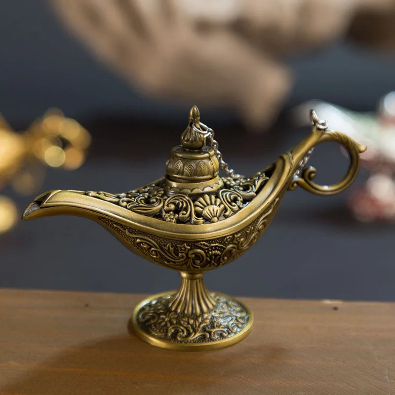 Afralia™ Vintage Aladdin Genie Lamp Incense Burner Retro Home Decor Gift