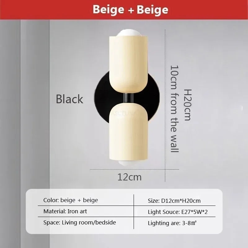 Afralia™ Macaron Cream 2Head LED Wall Lamp - Black Bedside Sconce for Home Decor